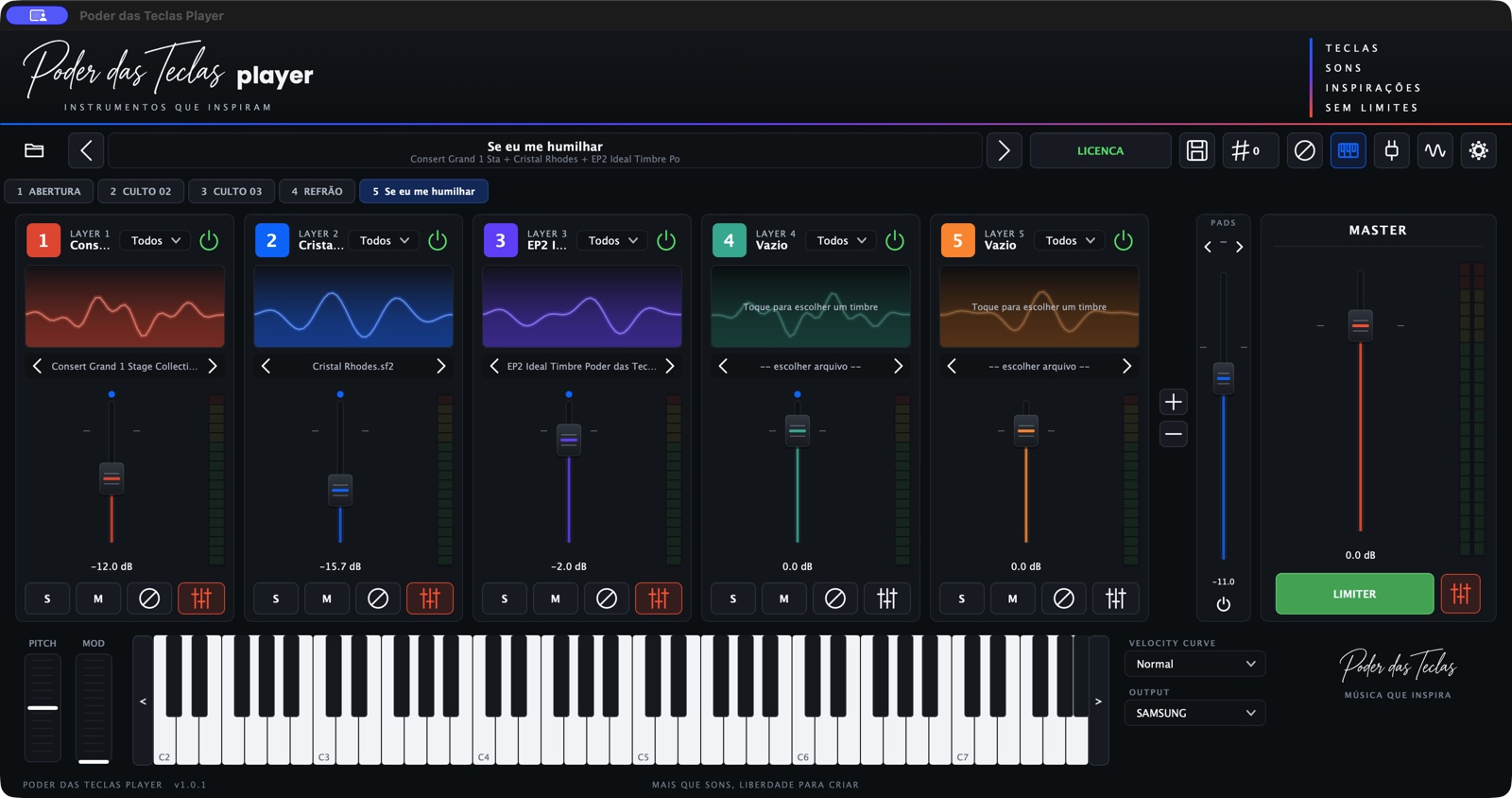 Tela principal do Poder das Teclas Player no Mac